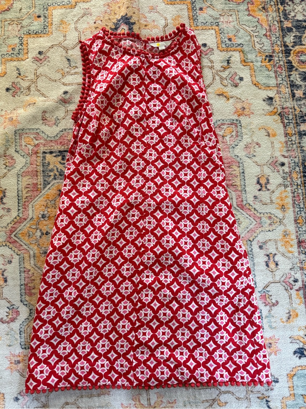 Boden Red and White Pom-Trim Sleeveless Casual Dress size 6R